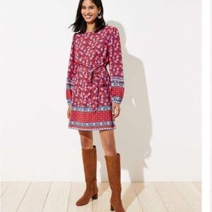 NWOT‎ LOFT BORDER FLORAL TIE WAIST DRESS,XS